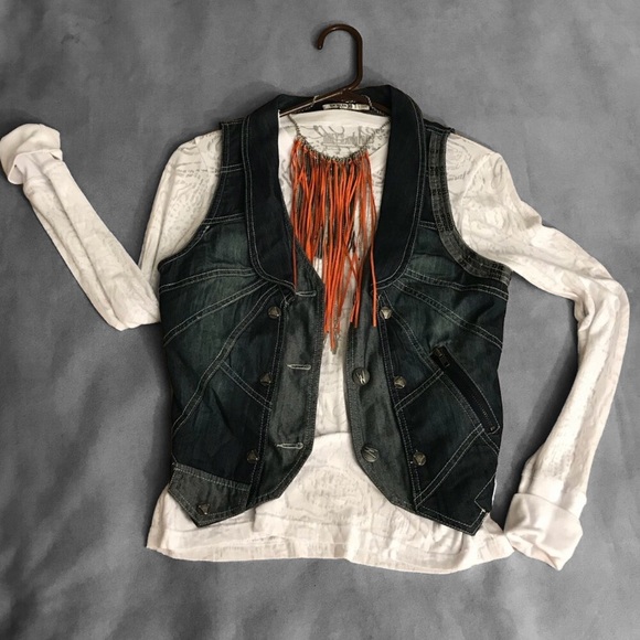 Unique Two-Toned Jean Vest By Mür Mür Sz Sm NWOT - Picture 3 of 3